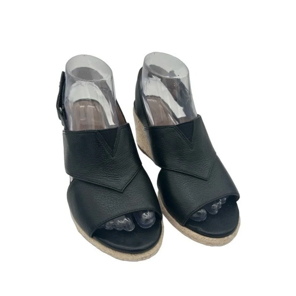 Vionic Zamar Wedge Sandals Women's Size 7 Black Leather Espadrille Shoes